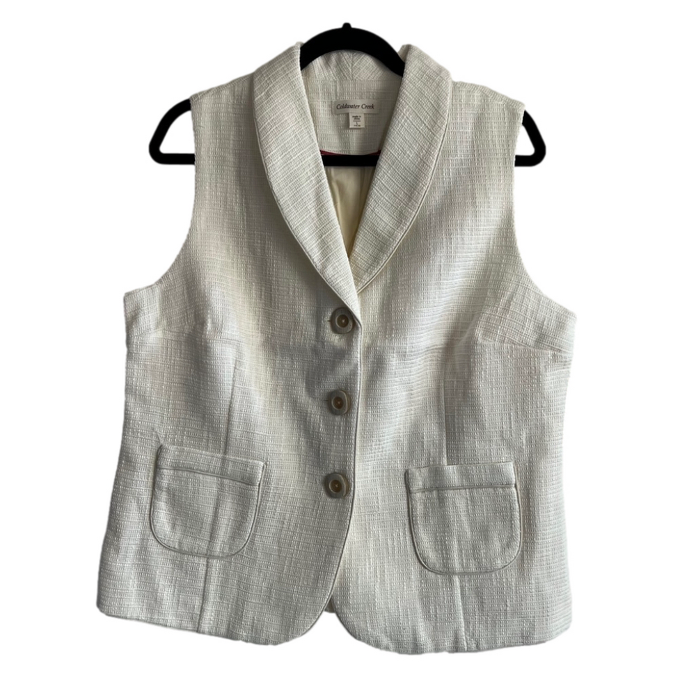 NWT Coldwater Textured Shawl Collar Vest Creek White Women Size L